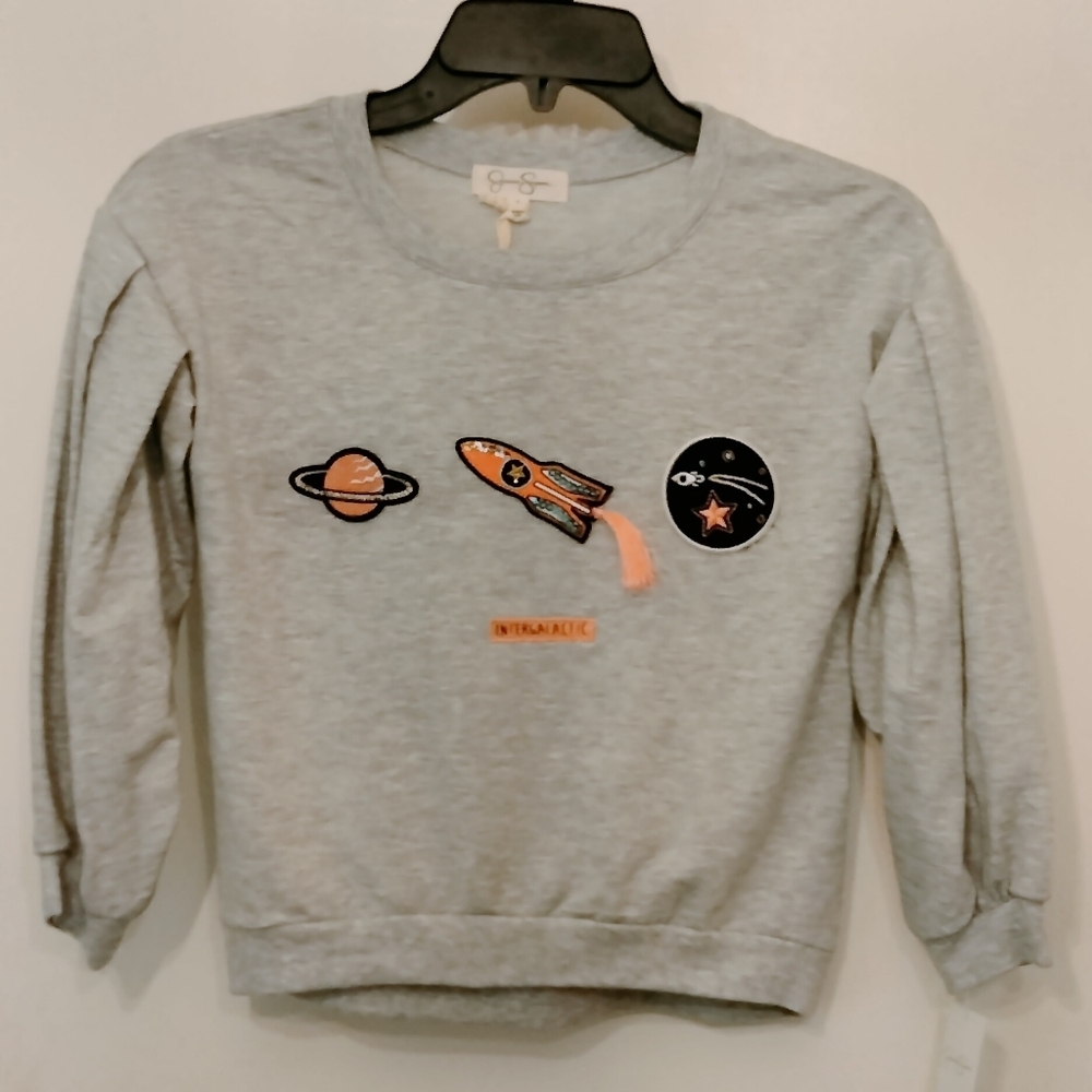 Jessica Simpson "Intergalactic" Girls Lt. Grey Space Sweatshirt. Size S. NWT